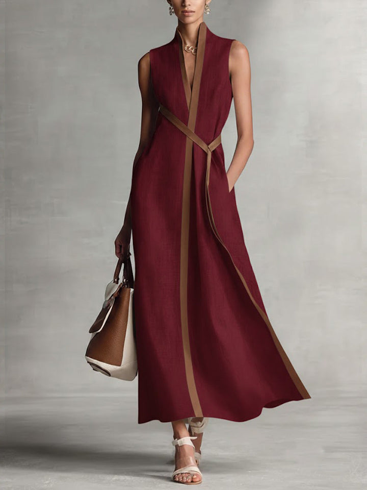 Pavina | Elegant V-Neck Sleeveless Wrap Maxi Dress for Women 4