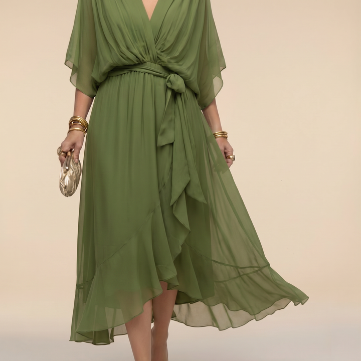 Penelope | Flattering V-Neck Wrap Midi Dress – Elegant Women's Dress for Wedding Guests & Summer Events 1