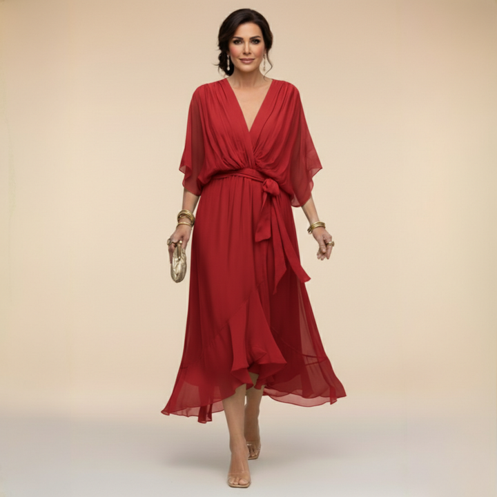Penelope | Flattering V-Neck Wrap Midi Dress – Elegant Women's Dress for Wedding Guests & Summer Events 12