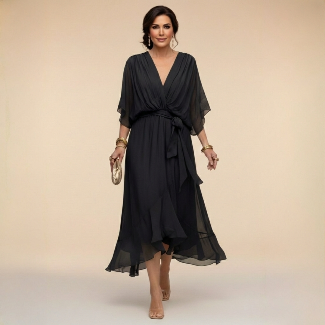 Penelope | Flattering V-Neck Wrap Midi Dress – Elegant Women's Dress for Wedding Guests & Summer Events 4