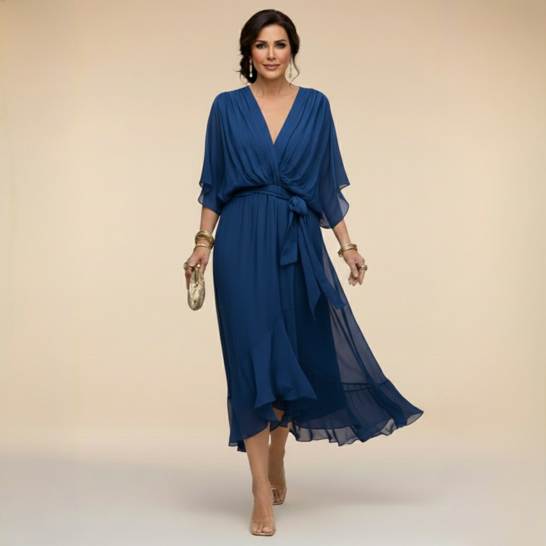 Penelope | Flattering V-Neck Wrap Midi Dress – Elegant Women's Dress for Wedding Guests & Summer Events 5