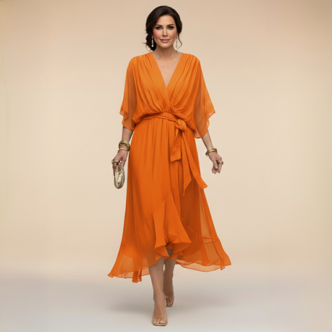 Penelope | Flattering V-Neck Wrap Midi Dress – Elegant Women's Dress for Wedding Guests & Summer Events 9