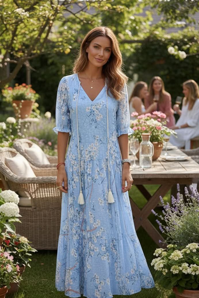 Penelope | Women's Bohemian Floral V-Neck Maxi Evening Gown Dress 3