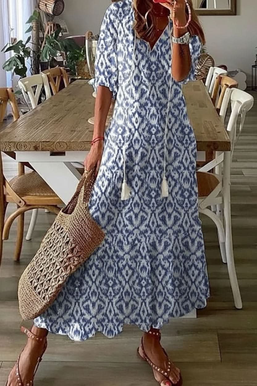 Penelope | Women's Bohemian Floral V-Neck Maxi Evening Gown Dress 6