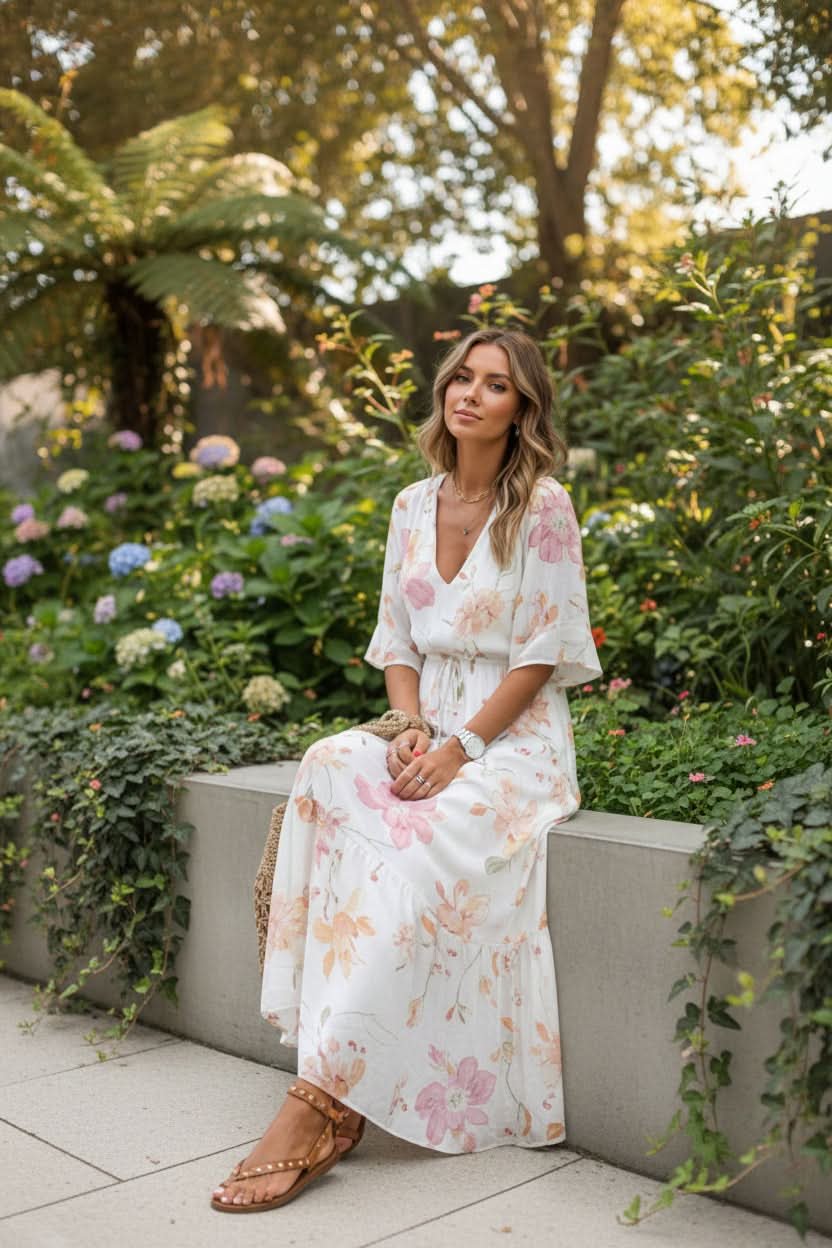 Penelope | Women's Bohemian Floral V-Neck Maxi Evening Gown Dress 7