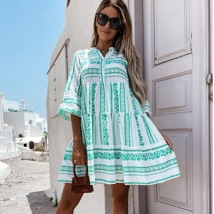 Penelope | Women's Boho Printed Tiered Tunic Mini Dress Relaxed Fit 1