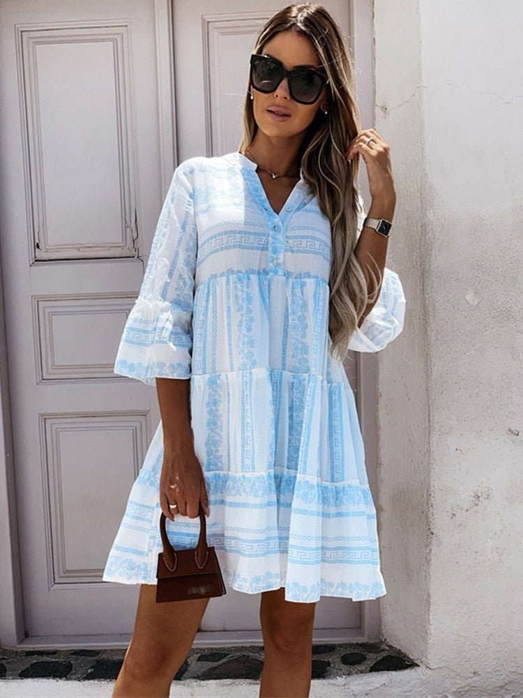 Penelope | Women's Boho Printed Tiered Tunic Mini Dress Relaxed Fit 2