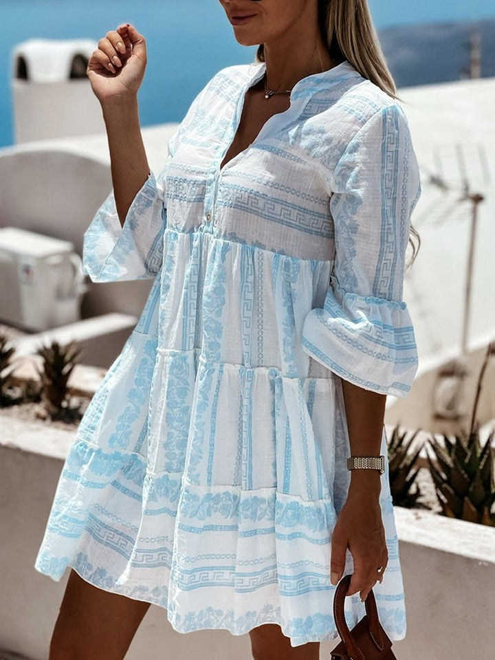 Penelope | Women's Boho Printed Tiered Tunic Mini Dress Relaxed Fit 5