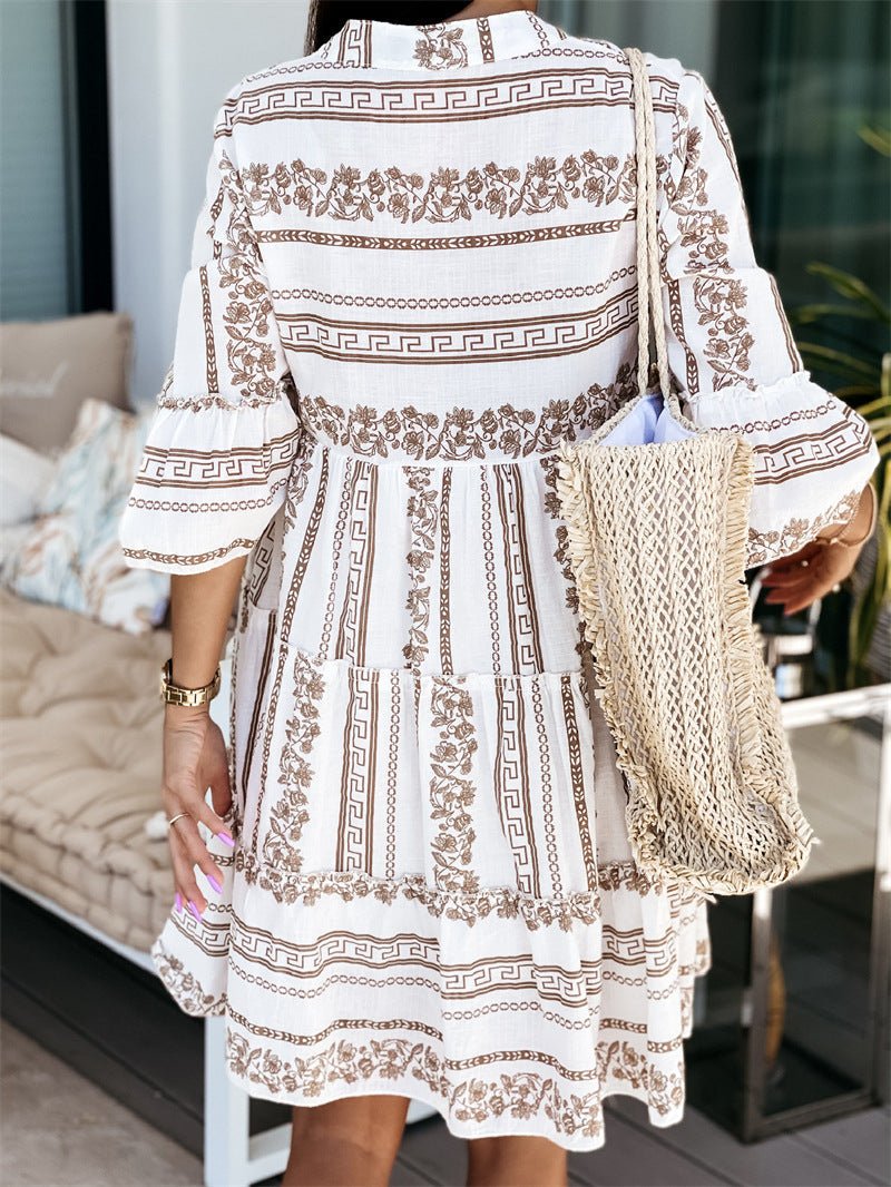 Penelope | Women's Boho Printed Tiered Tunic Mini Dress Relaxed Fit 8