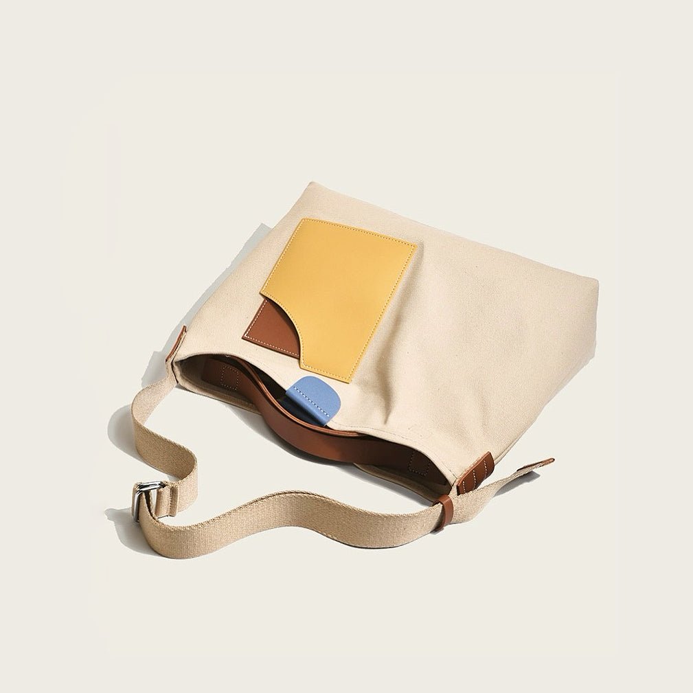 Penelope | Women's Color Block Canvas Tote Bag PU Leather Pocket Shoulder Bag 1
