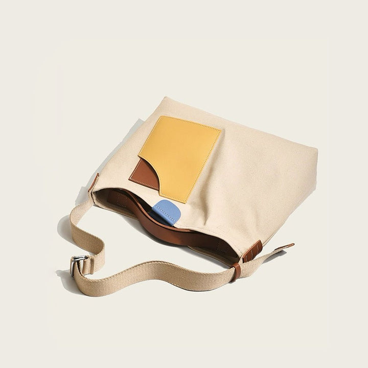 Penelope | Women's Color Block Canvas Tote Bag PU Leather Pocket Shoulder Bag 1