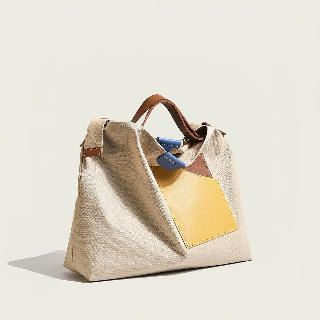 Penelope | Women's Color Block Canvas Tote Bag PU Leather Pocket Shoulder Bag 2