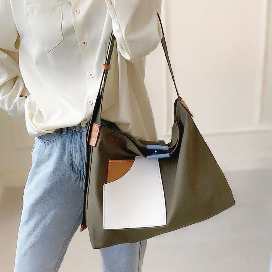 Penelope | Women's Color Block Canvas Tote Bag PU Leather Pocket Shoulder Bag 4