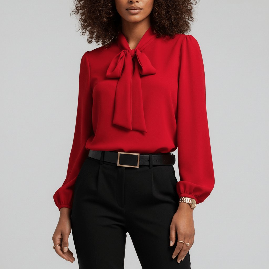 Penelope | Women's Relaxed-Fit Bow-Tie Neck Long-Sleeve Blouse 0