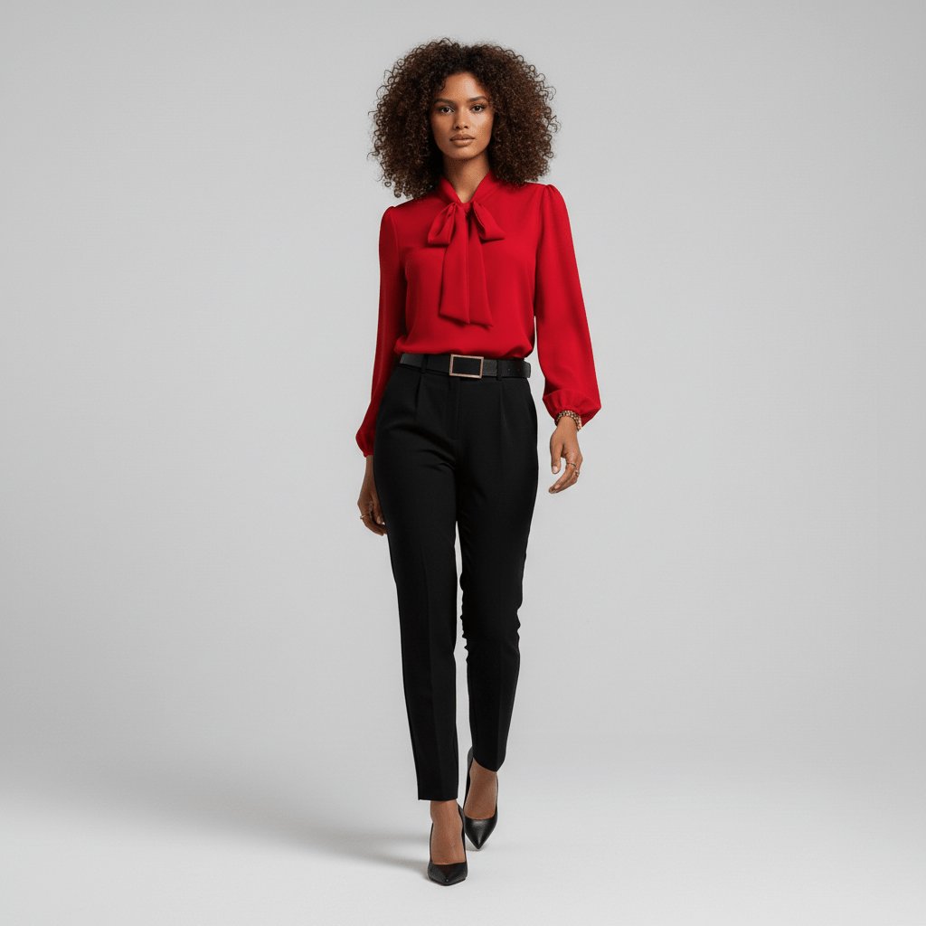 Penelope | Women's Relaxed-Fit Bow-Tie Neck Long-Sleeve Blouse 1