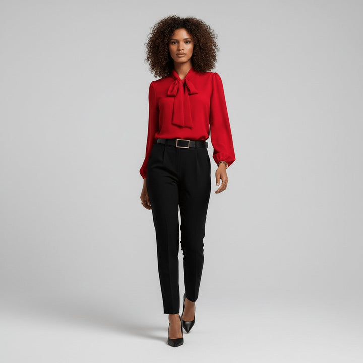 Penelope | Women's Relaxed-Fit Bow-Tie Neck Long-Sleeve Blouse 1