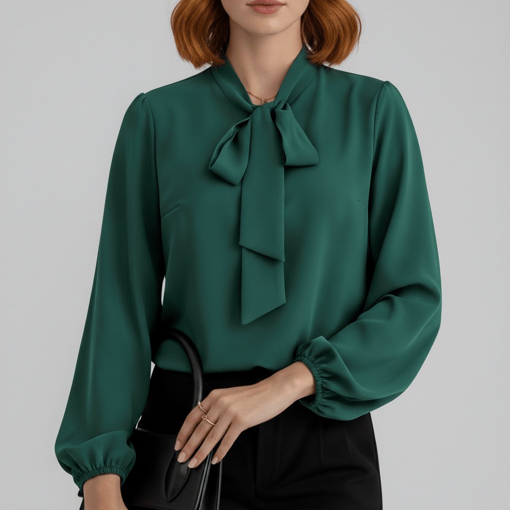Penelope | Women's Relaxed-Fit Bow-Tie Neck Long-Sleeve Blouse 3