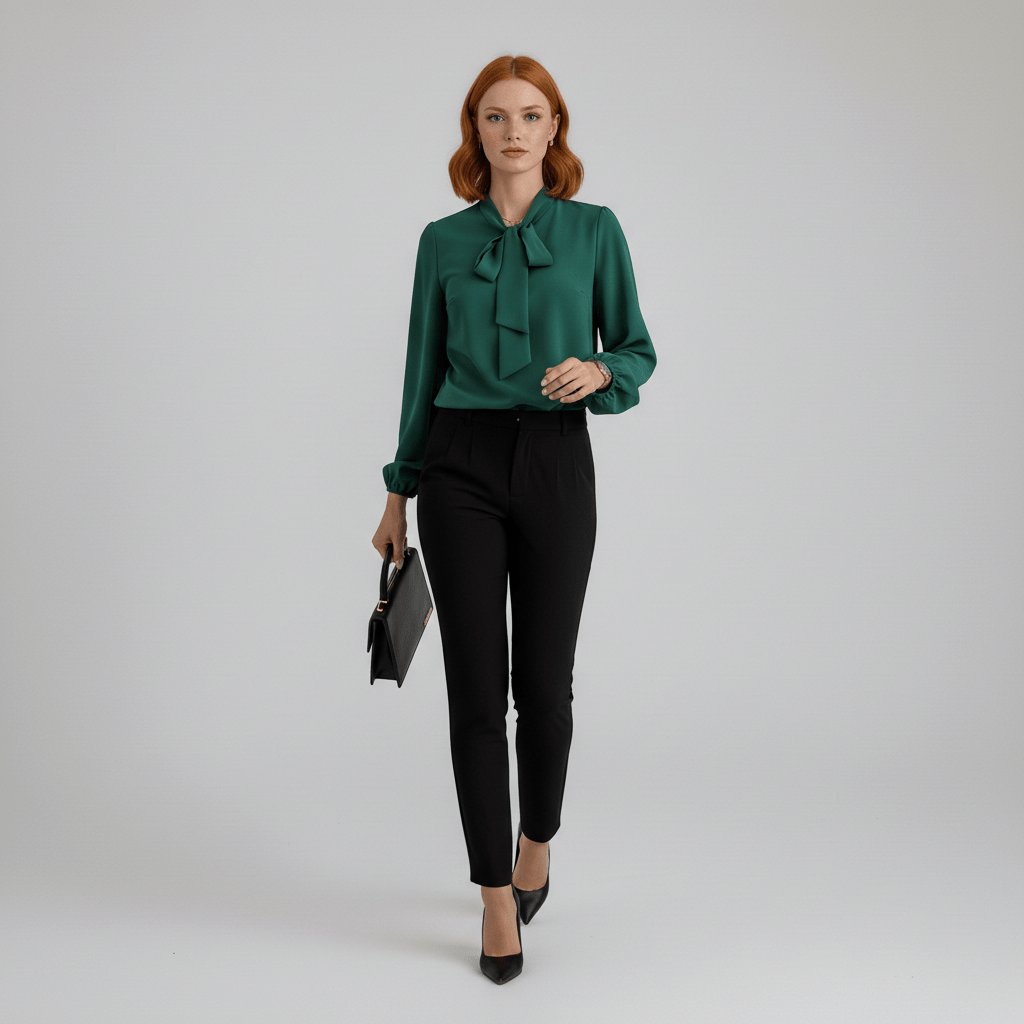 Penelope | Women's Relaxed-Fit Bow-Tie Neck Long-Sleeve Blouse 4