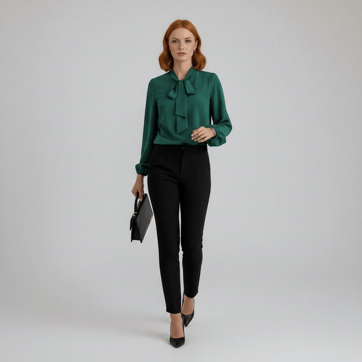 Penelope | Women's Relaxed-Fit Bow-Tie Neck Long-Sleeve Blouse 4