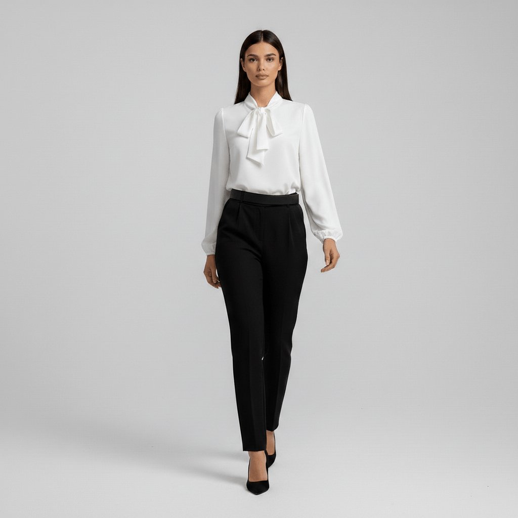 Penelope | Women's Relaxed-Fit Bow-Tie Neck Long-Sleeve Blouse 7