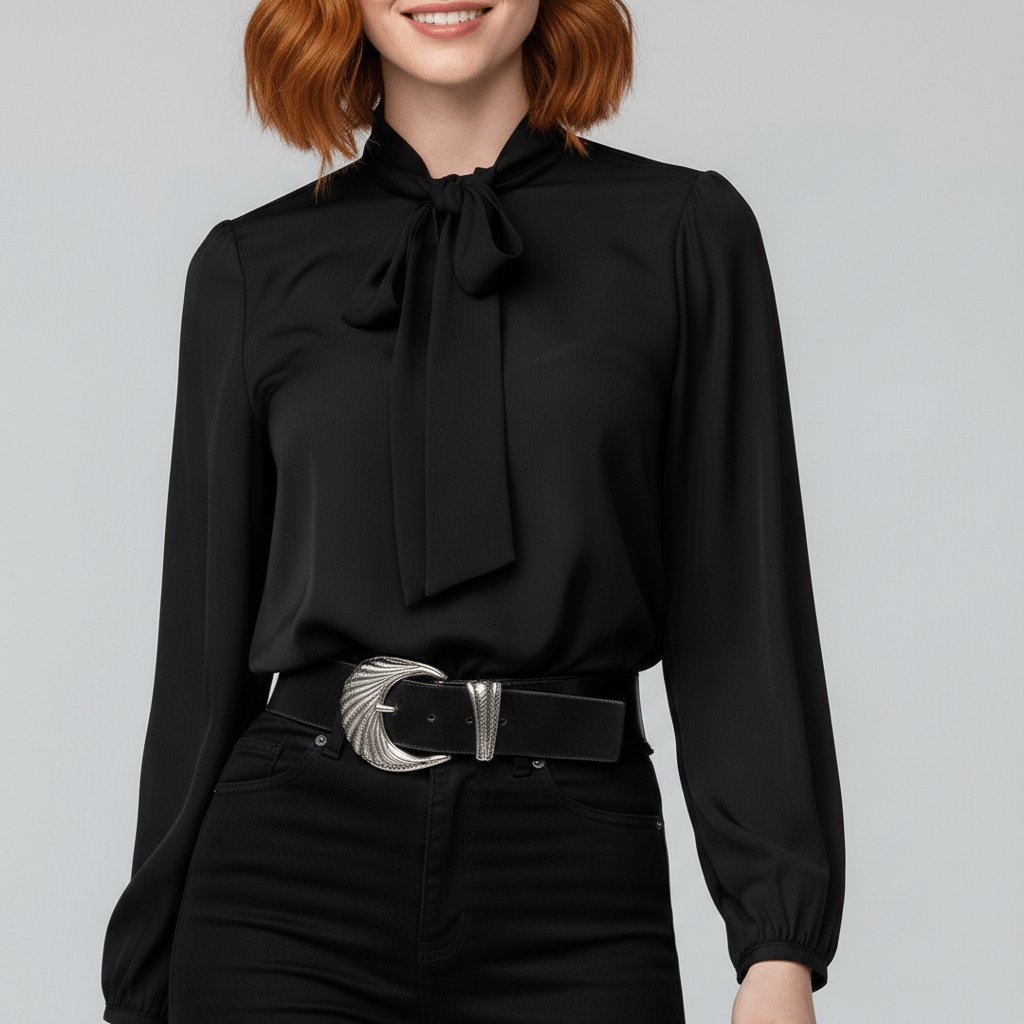Penelope | Women's Relaxed-Fit Bow-Tie Neck Long-Sleeve Blouse 9