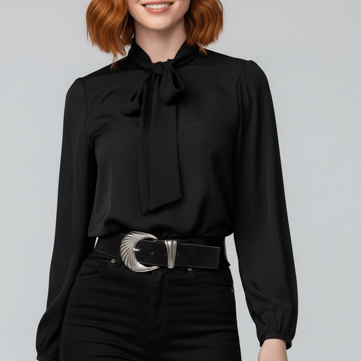 Penelope | Women's Relaxed-Fit Bow-Tie Neck Long-Sleeve Blouse 9