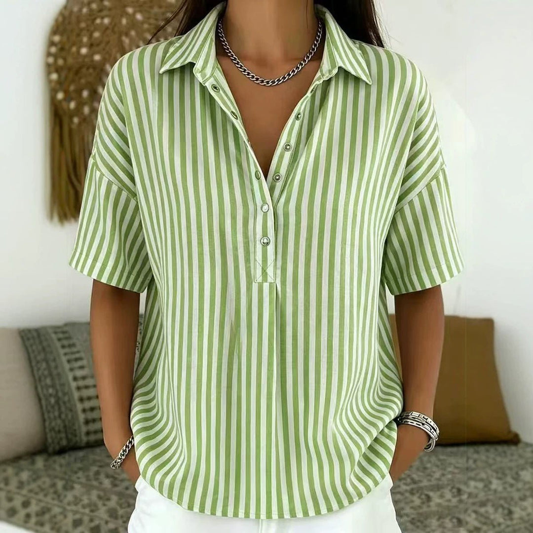 Penelope | Women's Relaxed-Fit Striped Collared Half-Button Blouse 1