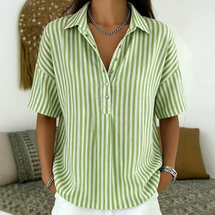 Penelope | Women's Relaxed-Fit Striped Collared Half-Button Blouse 1