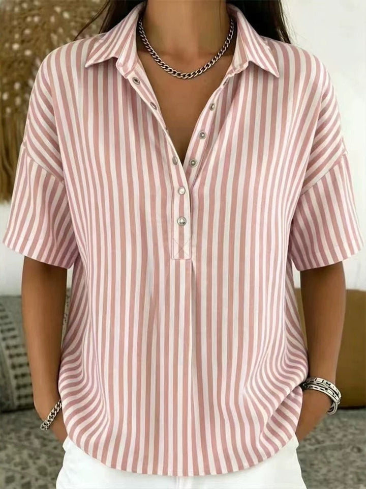 Penelope | Women's Relaxed-Fit Striped Collared Half-Button Blouse 3