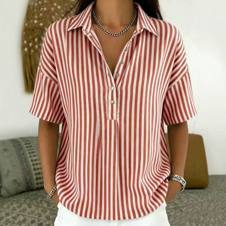 Penelope | Women's Relaxed-Fit Striped Collared Half-Button Blouse 4