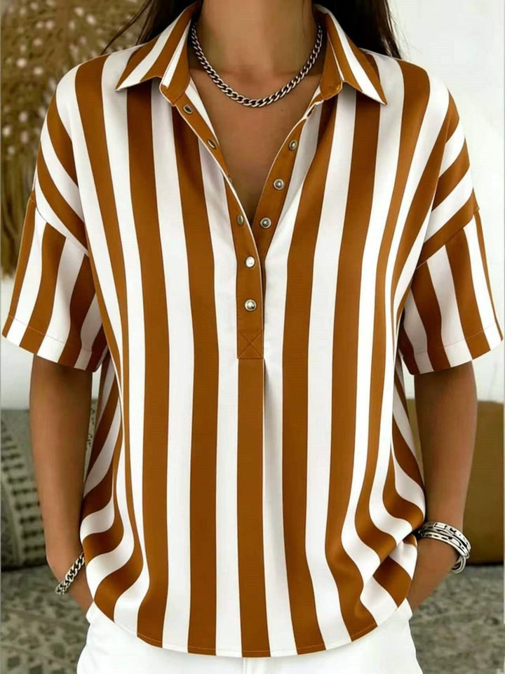 Penelope | Women's Relaxed-Fit Striped Collared Half-Button Blouse 9