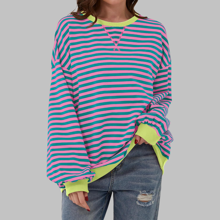 Poppy | Bold Striped Oversized Sweatshirt for Women - Pink & White Casual Crewneck 1