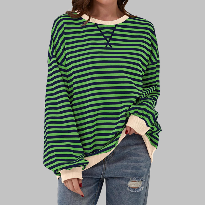 Poppy | Bold Striped Oversized Sweatshirt for Women - Pink & White Casual Crewneck 10