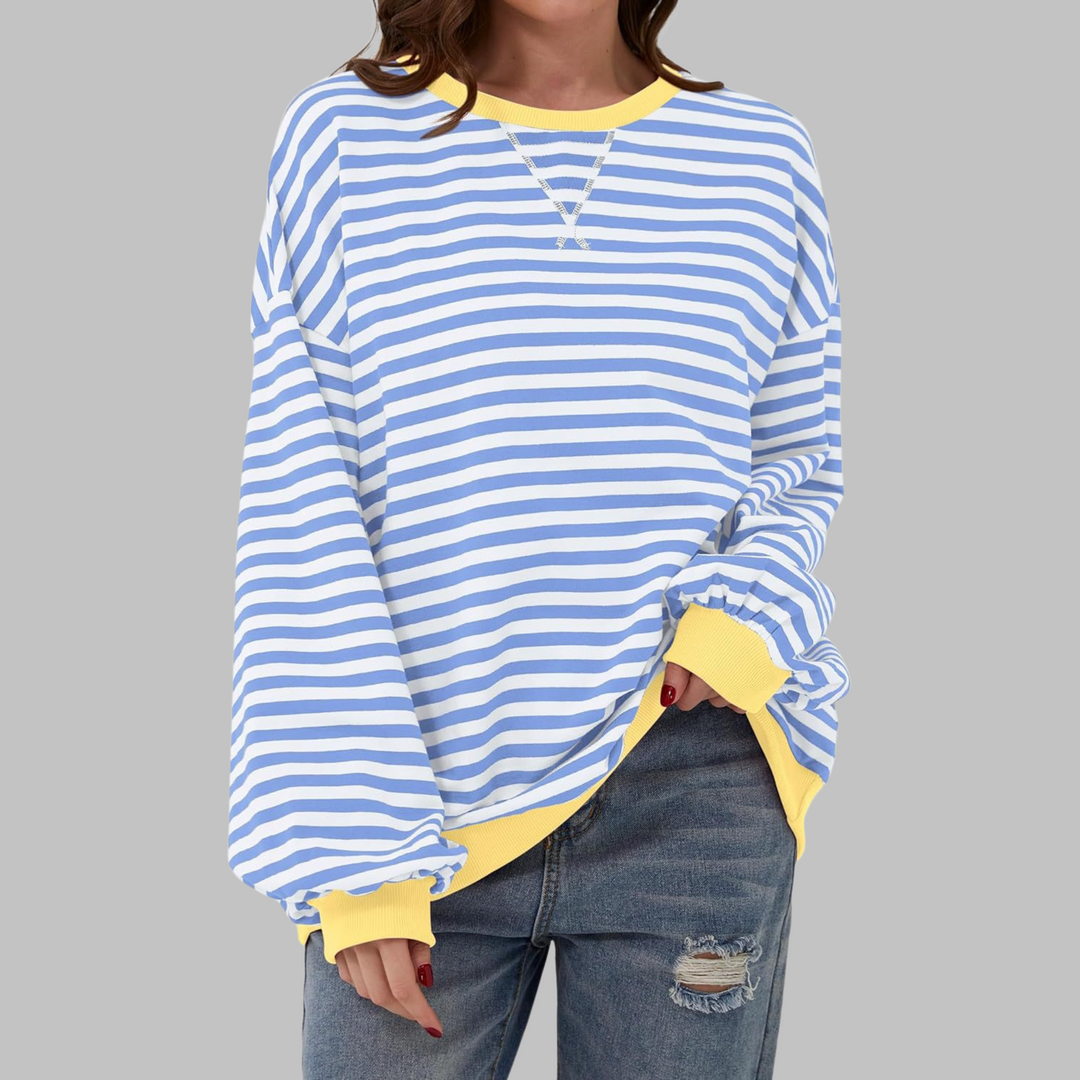 Poppy | Bold Striped Oversized Sweatshirt for Women - Pink & White Casual Crewneck 2