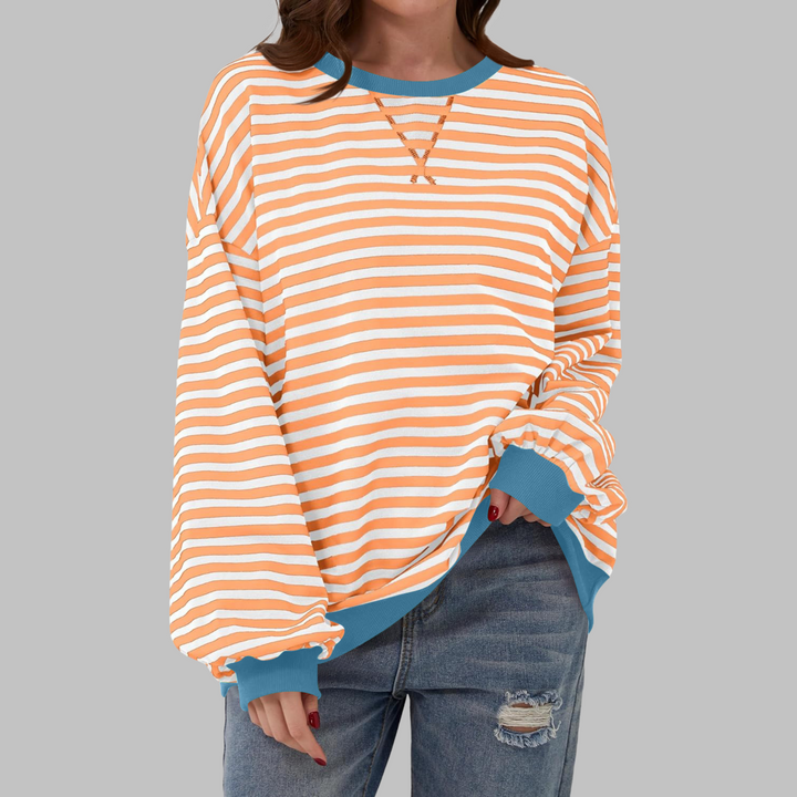 Poppy | Bold Striped Oversized Sweatshirt for Women - Pink & White Casual Crewneck 3