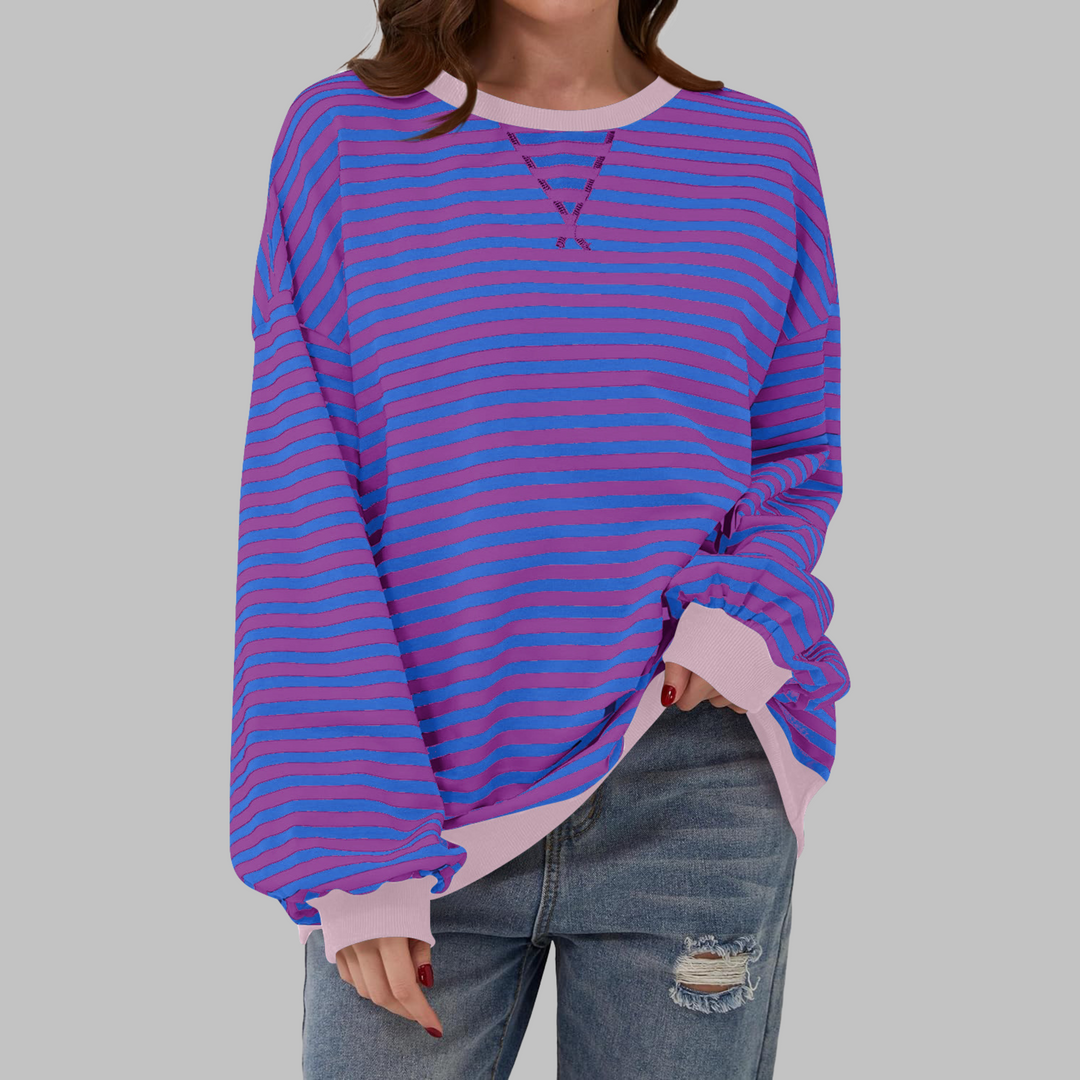 Poppy | Bold Striped Oversized Sweatshirt for Women - Pink & White Casual Crewneck 6