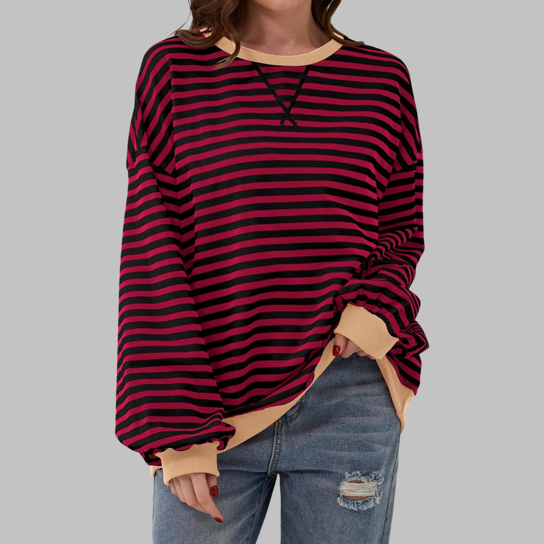 Poppy | Bold Striped Oversized Sweatshirt for Women - Pink & White Casual Crewneck 7