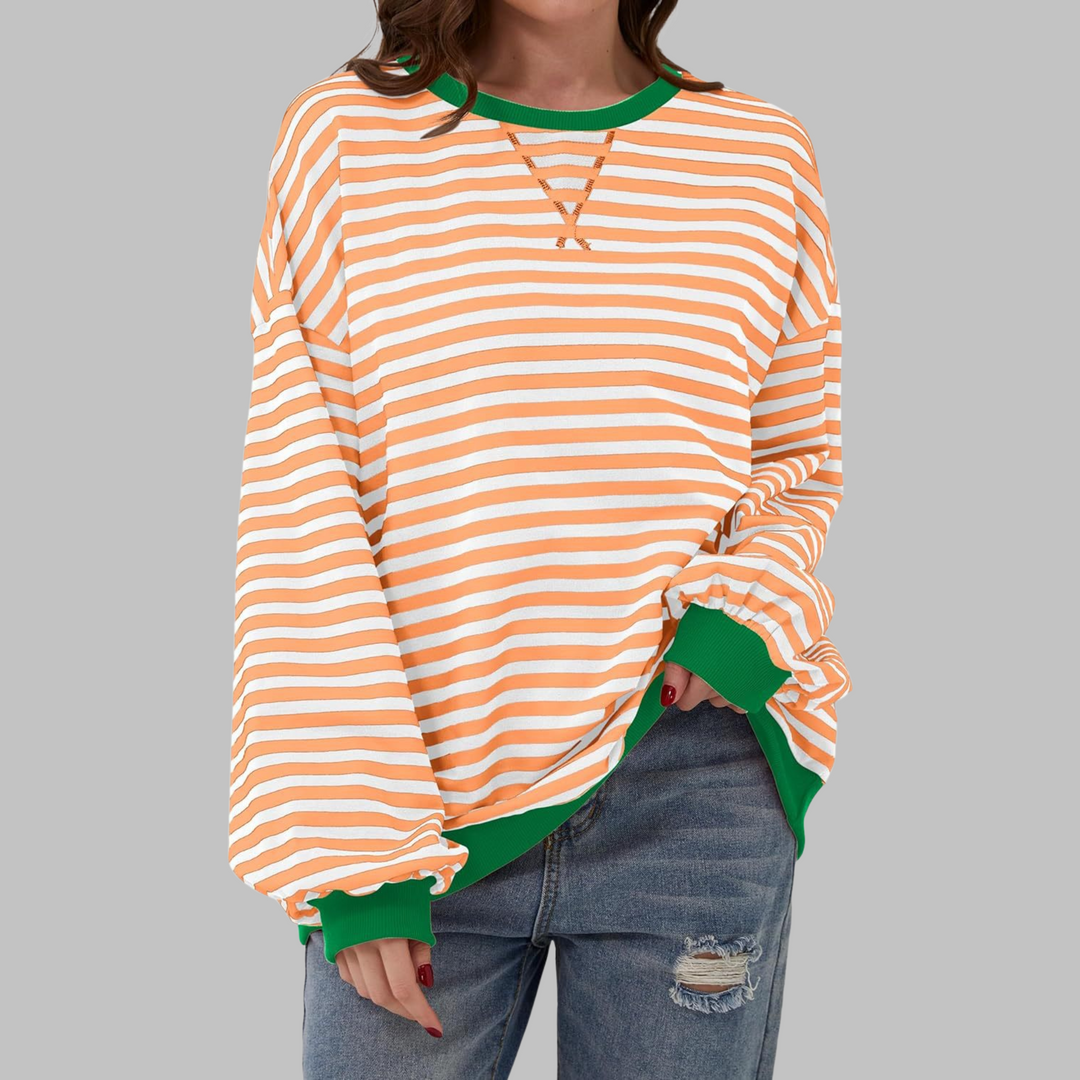 Poppy | Bold Striped Oversized Sweatshirt for Women - Pink & White Casual Crewneck 8