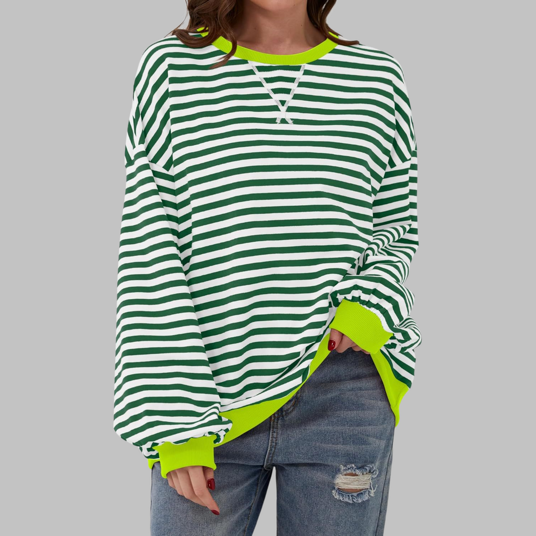 Poppy | Bold Striped Oversized Sweatshirt for Women - Pink & White Casual Crewneck 9