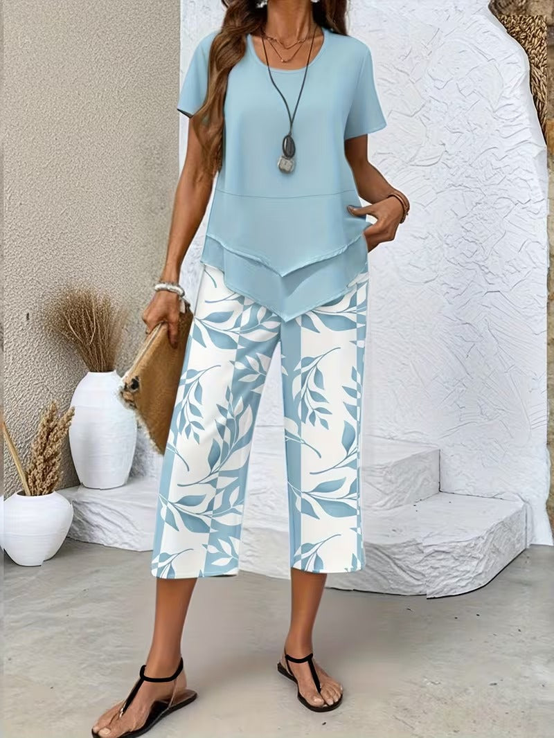 Primrose | Elegant Leaf Print Women's Set – Relaxed Fit Two Piece Loungewear 1