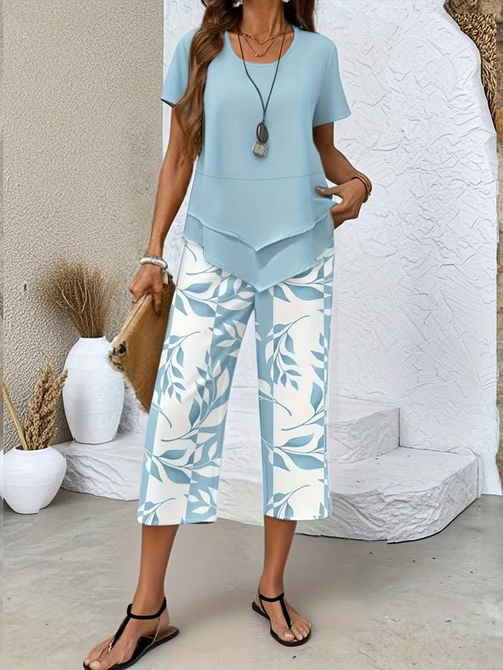 Primrose | Elegant Leaf Print Women's Set – Relaxed Fit Two Piece Loungewear 1