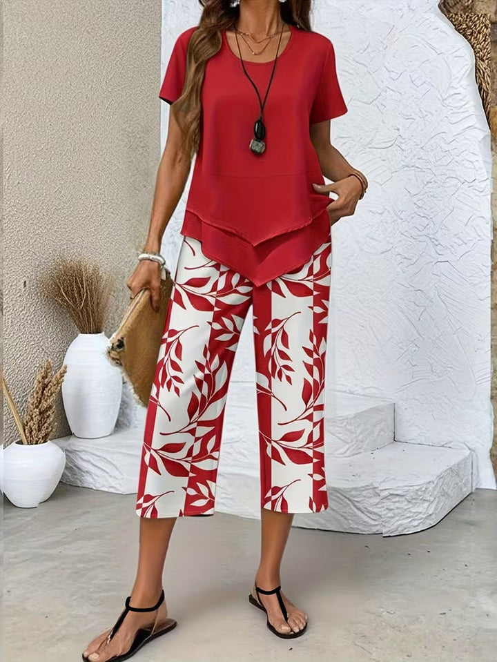 Primrose | Elegant Leaf Print Women's Set – Relaxed Fit Two Piece Loungewear 2
