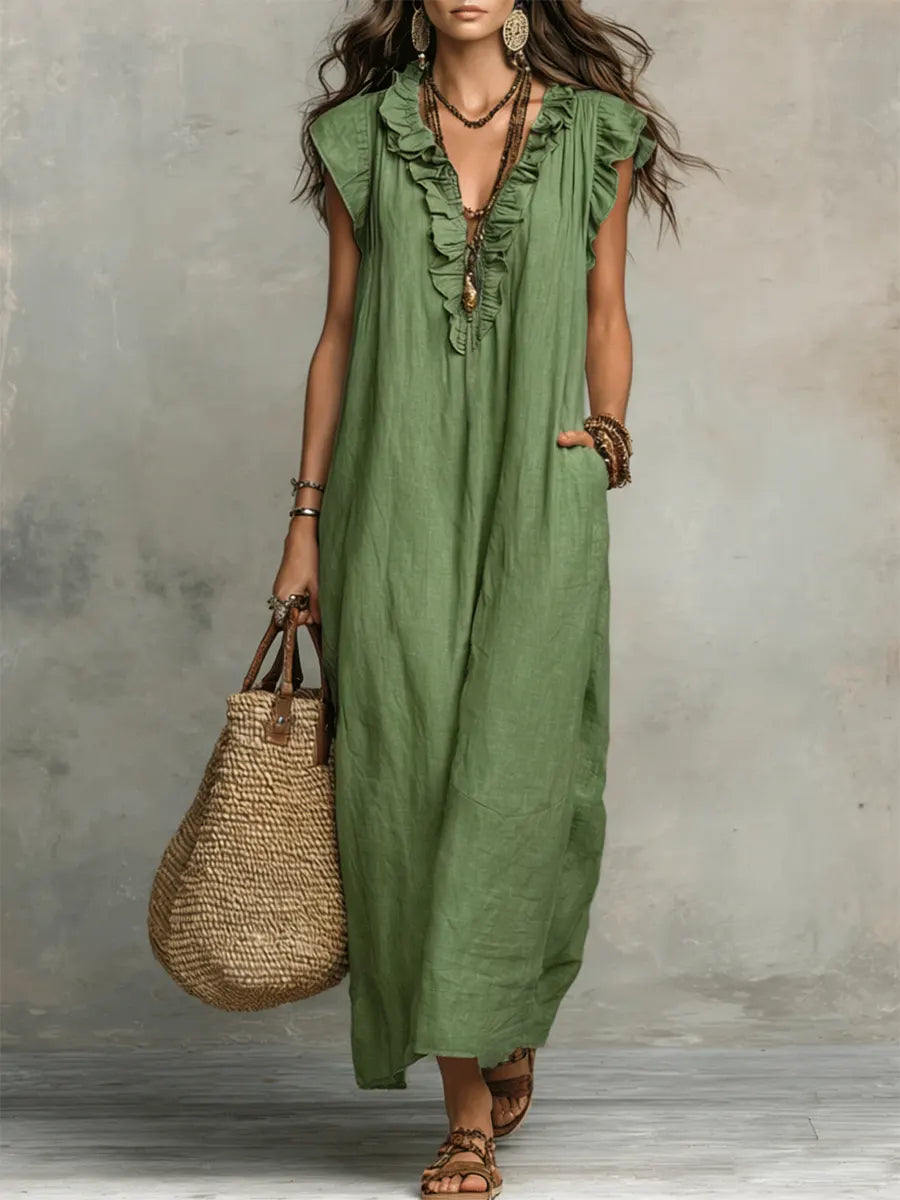 Priscilla | Elegant Ruffle Detail Women’s V-Neck Maxi Dress for Summer & Formal Occasions 1