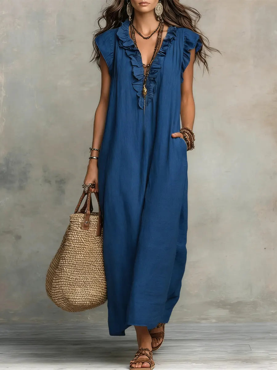 Priscilla | Elegant Ruffle Detail Women’s V-Neck Maxi Dress for Summer & Formal Occasions 2