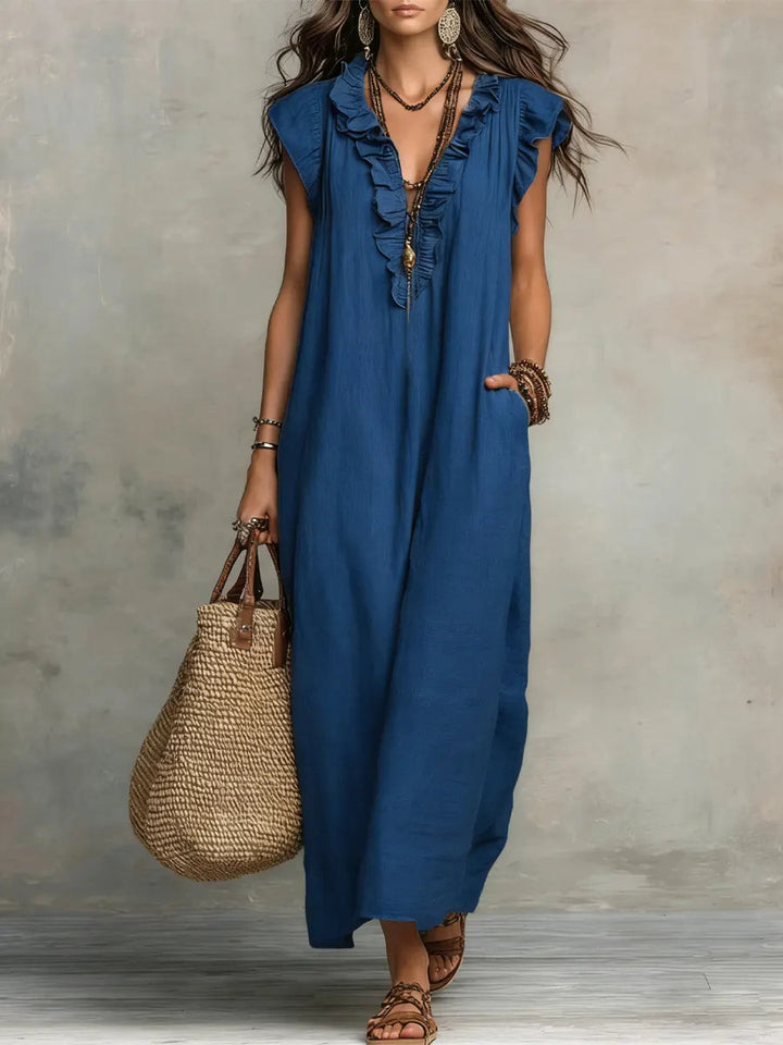 Priscilla | Elegant Ruffle Detail Women’s V-Neck Maxi Dress for Summer & Formal Occasions 2