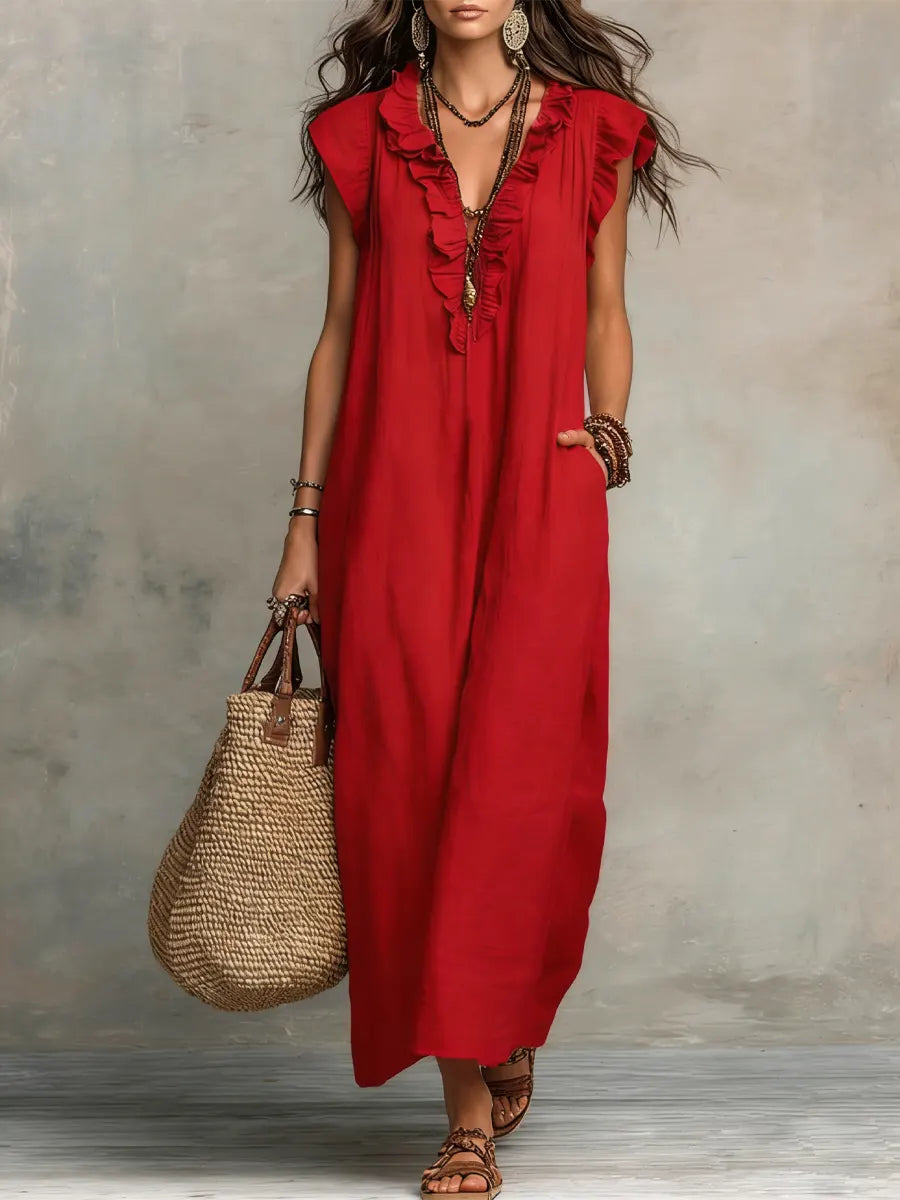 Priscilla | Elegant Ruffle Detail Women’s V-Neck Maxi Dress for Summer & Formal Occasions 3