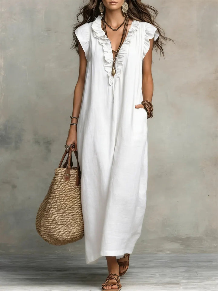 Priscilla | Elegant Ruffle Detail Women’s V-Neck Maxi Dress for Summer & Formal Occasions 4