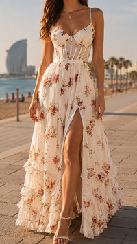 Aurora | Elegant Floral Maxi Dress with Front Slit