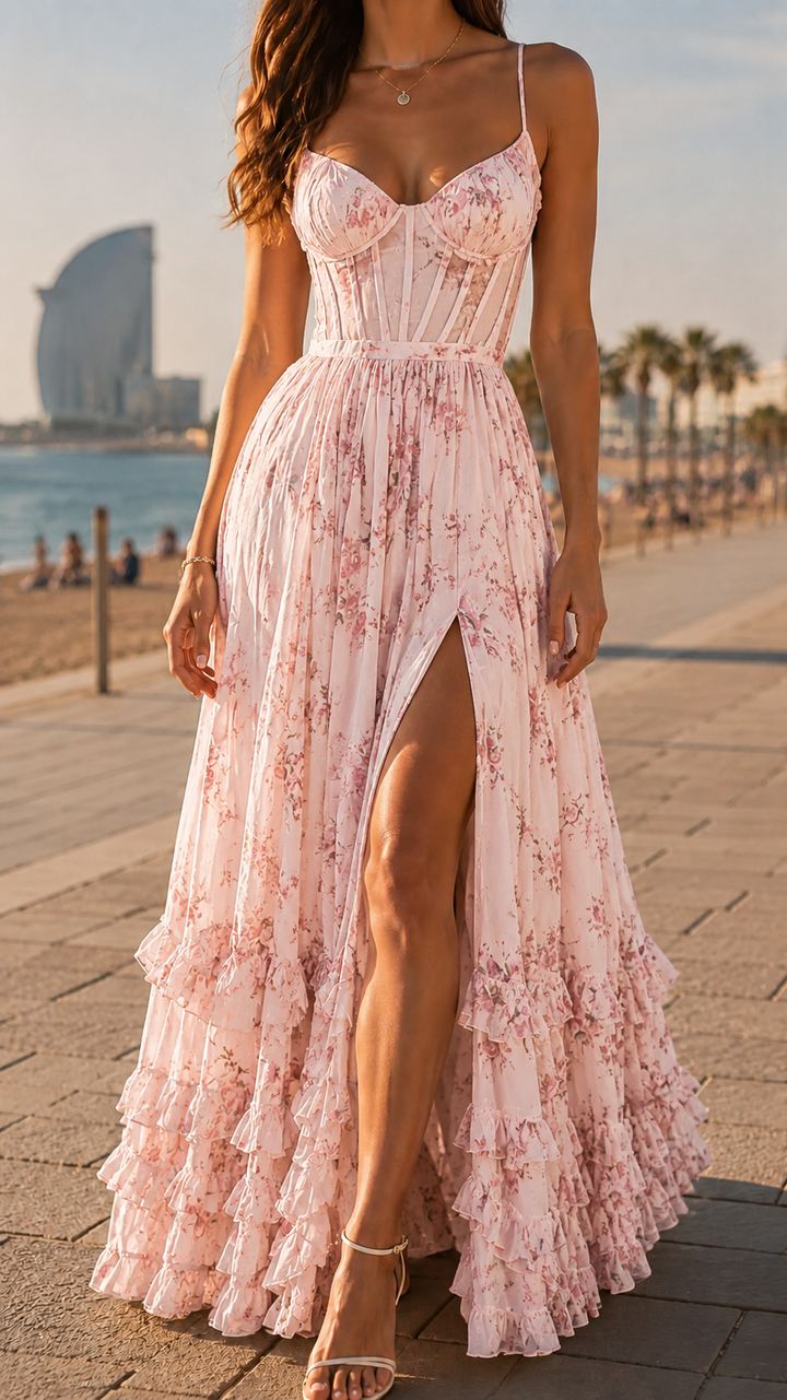 Queniva | Elegant Floral Maxi Dress with Front Slit – Perfect Long Dress for Women 5