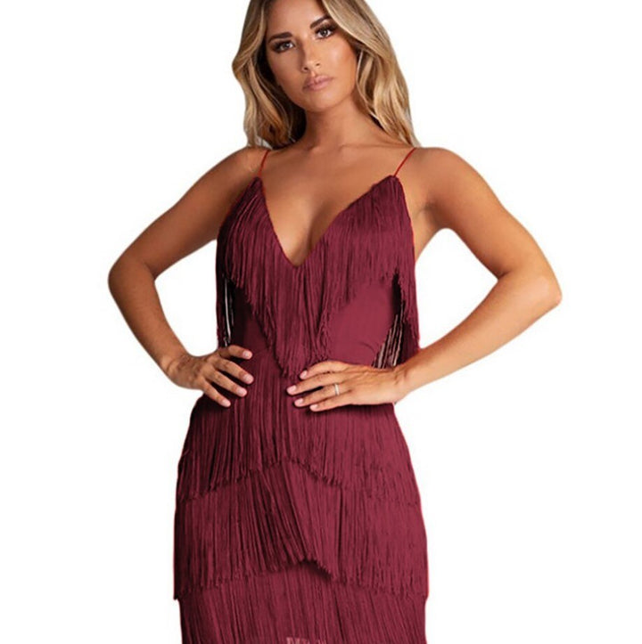 Ravelle | Women's Dress Cocktail Mini Fringed Deep V-Neck Party Fit 3